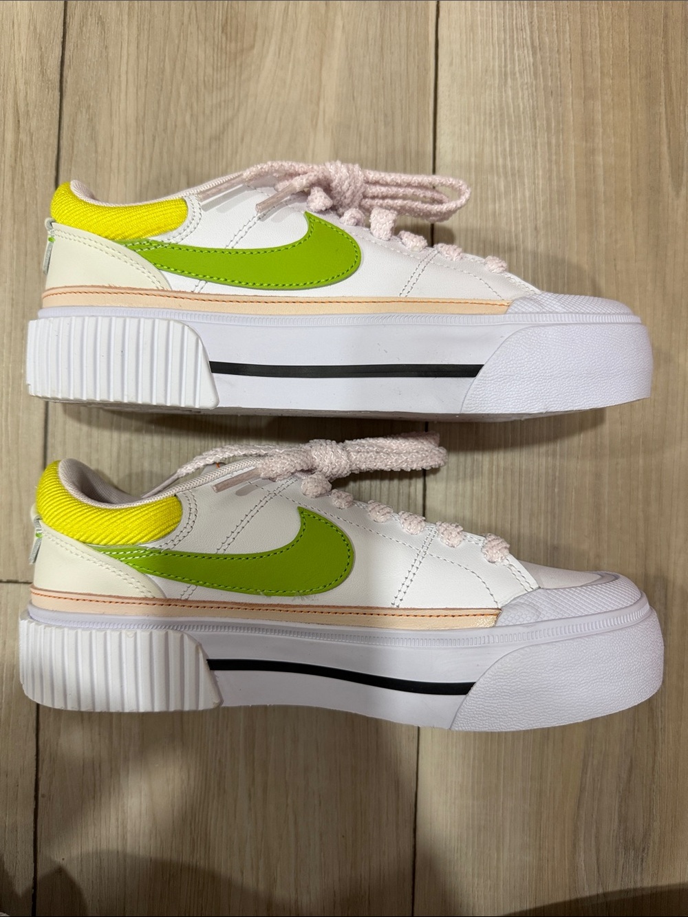 Nike Women’s Platform Sneakers — White with Lime Green & Yellow Accents